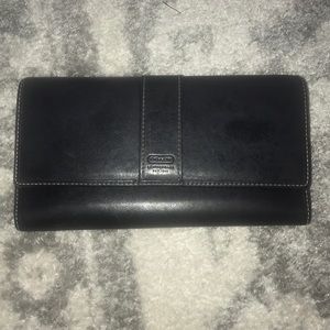 Coach Black Leather TriFold Wallet.